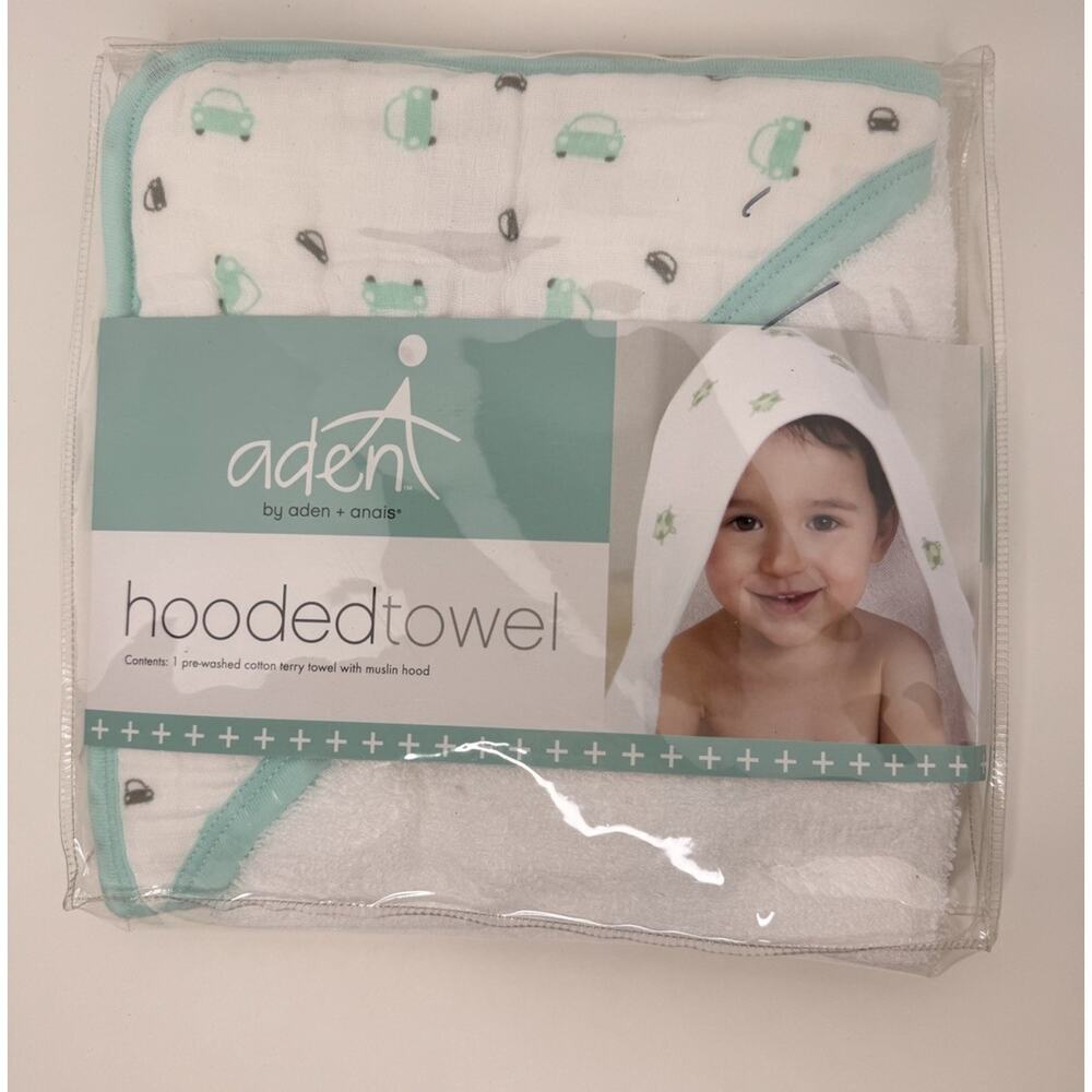 Aden + Anais Ideal Baby 42” x 42” Muslin Cars Printed Hooded Cotton Terry Towel